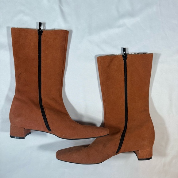 Elle Orange Suede Heeled Boots - Picture 1 of 13